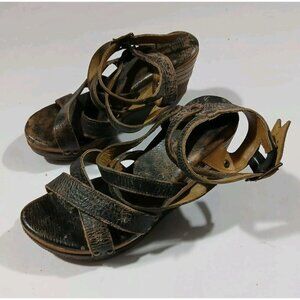 Bed Stu Juliana Wooden Wedges Strappy Sandals